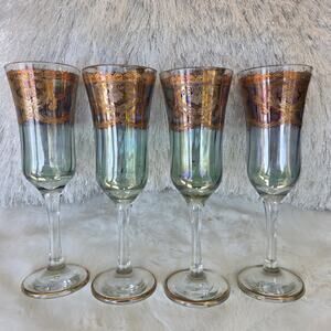 J Preziosi Lavorato A Mano Italy Wine/Water Glass Gold Trim 8.5" Champagne